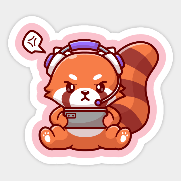 Cute Red Panda Playing Game With Headphone Cartoon Sticker by Catalyst Labs